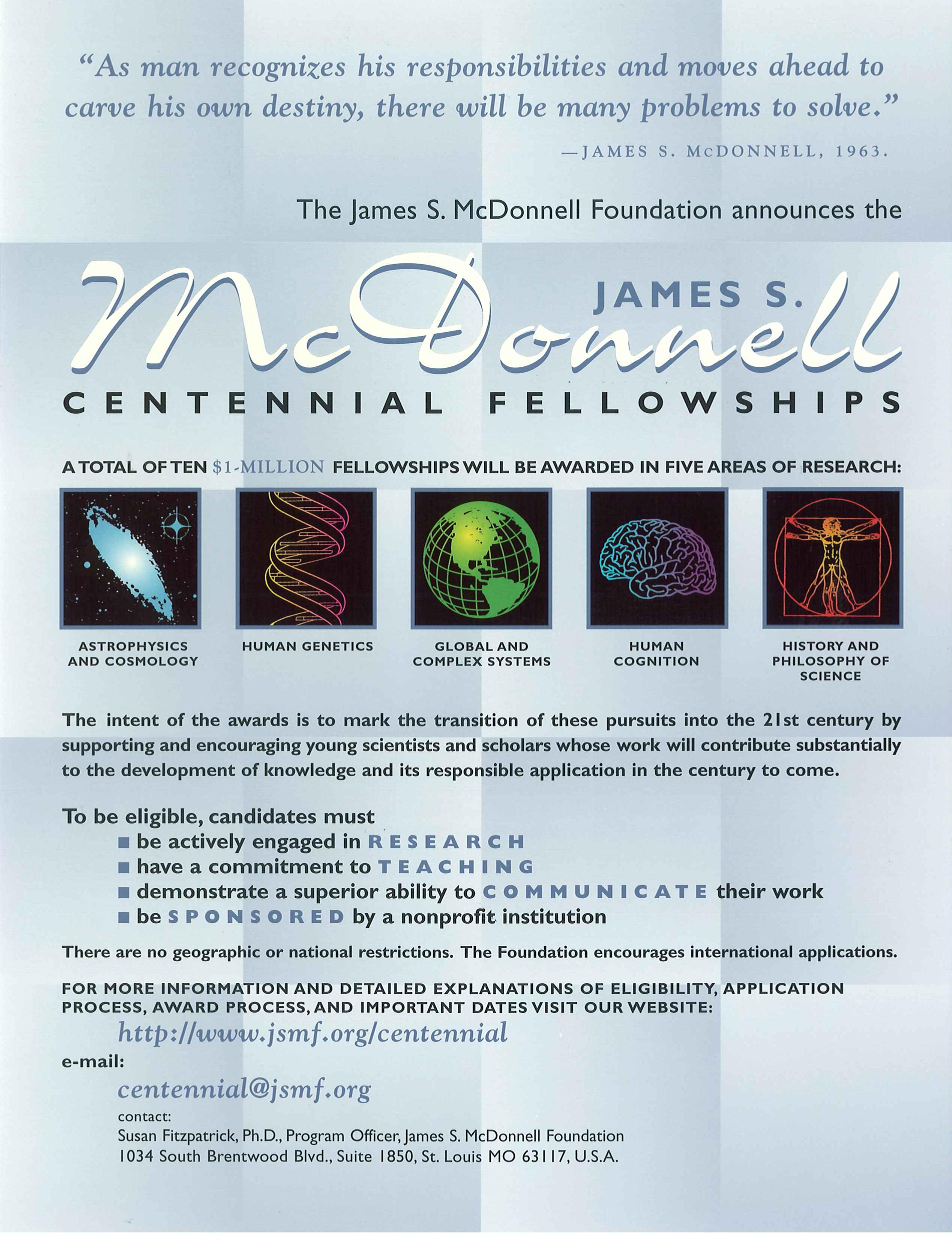 Poster for the James S. McDonnell Centennial Fellowships.