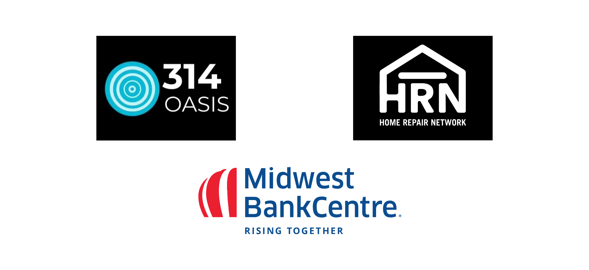 Logos for 314Oasis, Home Repair Network, and Midwest BankCentre.