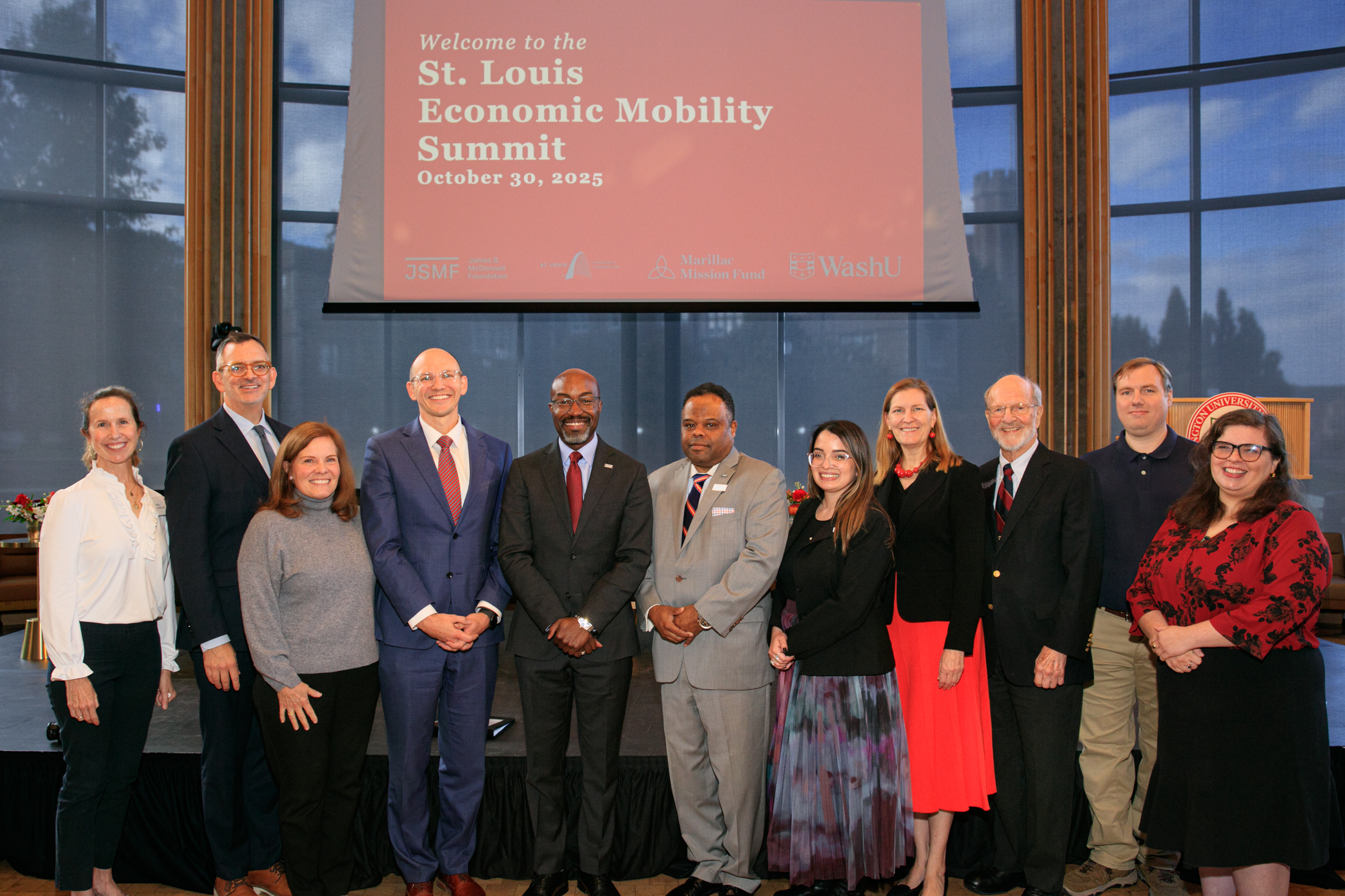 JSMF staff and board members at an economic mobility summit at WashU.